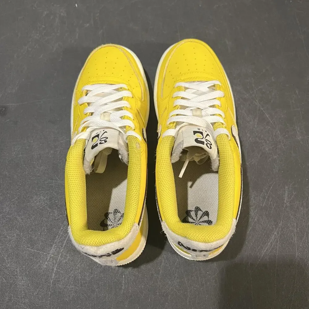 Nike Air Force 1 Low LV8 82 Shoes Youth 6 White Yellow DQ0359-700 Swoosh Leather